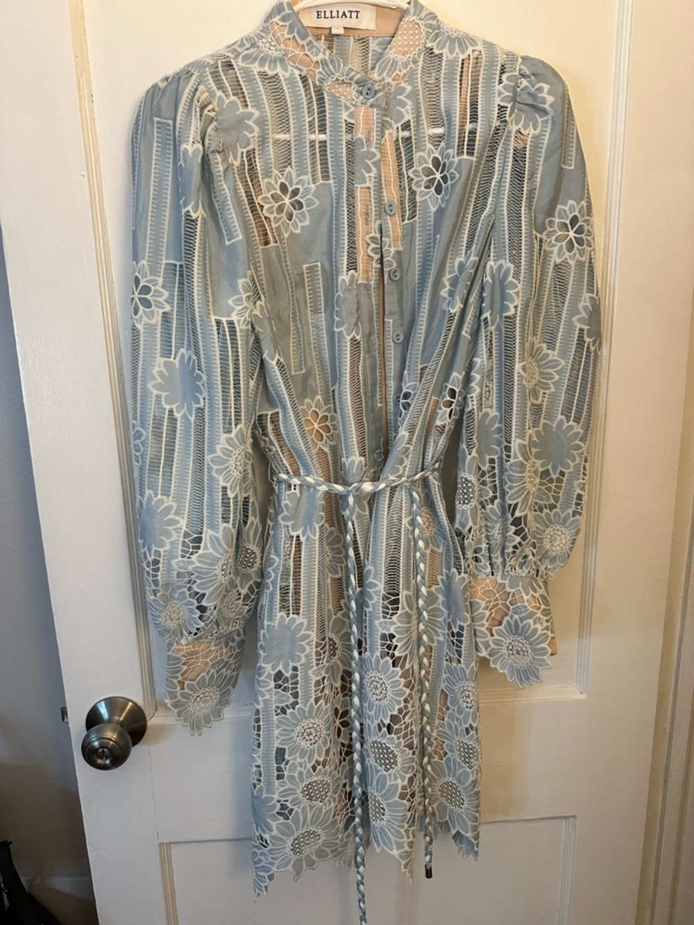 Elliatt Pale Blue Lace Blouse with Nude Underlay